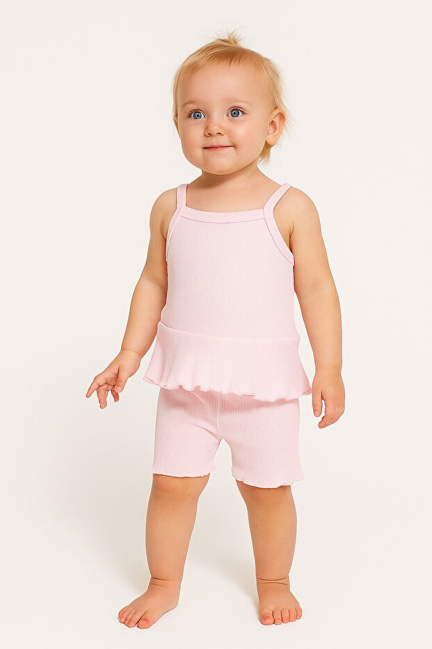Baby Girl Rope Strap Ruffle Blouse Shorts 2-Piece Set