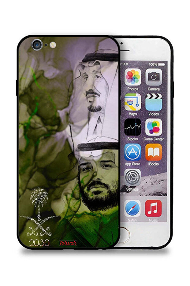 غطاء حماية لجهاز آيفون 6 بلس/6 إس بلس من آبل، ملصق فني للملك سلمان وولي العهد محمد