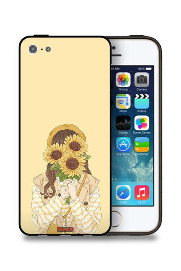 غطاء حماية لجهاز Apple iPhone 5/5s/SE بغطاء وجه مزين برسومات عباد الشمس