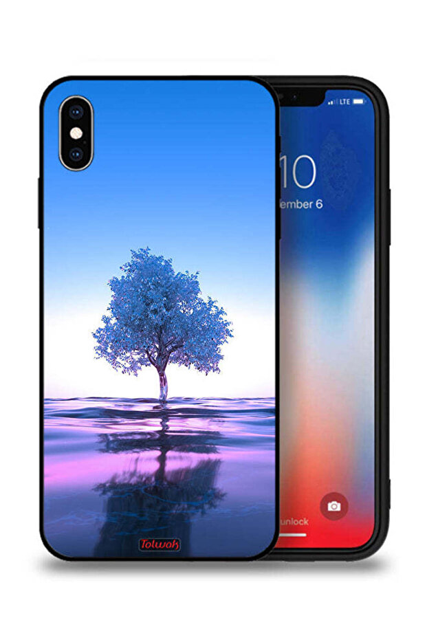 Apple iPhone XS Max Protective Case Tree Neon Body Of Water Reflection Digital Art