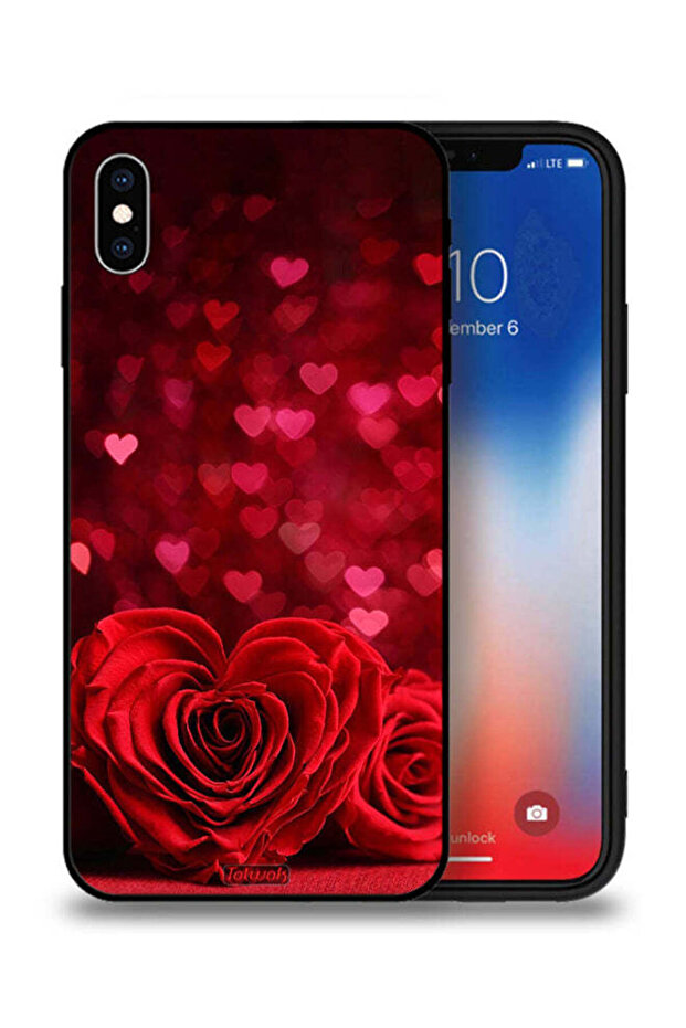 غطاء حماية لجهاز Apple iPhone XS Max بتصميم زهور على شكل قلب وفن تجريدي