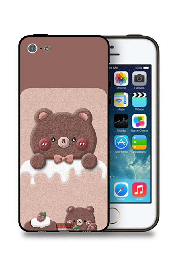 غطاء حماية لجهاز Apple iPhone 5/5s/SE بتصميم دب الفراولة