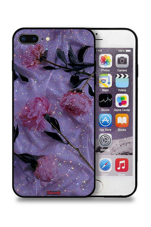 غطاء حماية لهاتف Apple iPhone 7 Plus بنقشة ورود لامعة