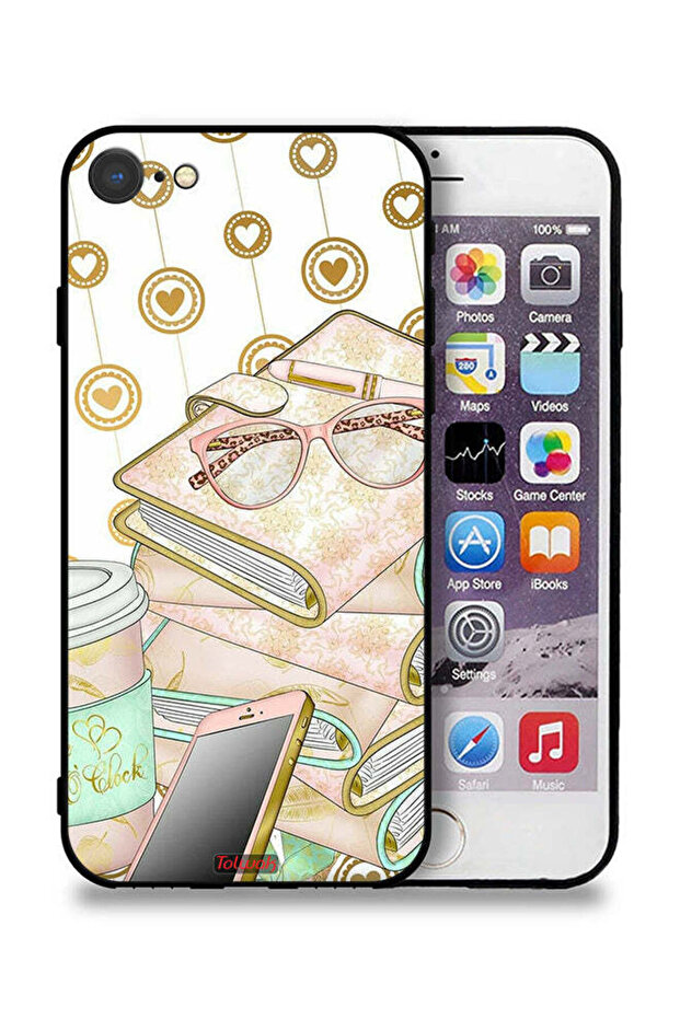 جراب حماية لهاتف Apple iPhone 8 مع نظارات على الكتب