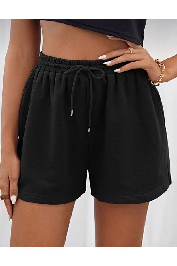 Unisex Siyah Düz Şort - 1