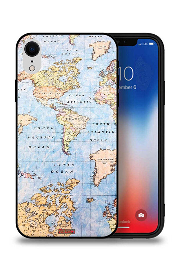 جراب حماية Apple iPhone XR بتصميم خريطة العالم