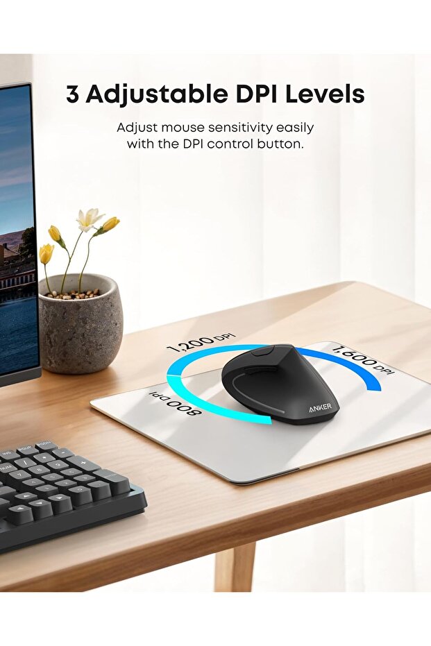 Wireless Vertical Mouse for Computers, Black - 5
