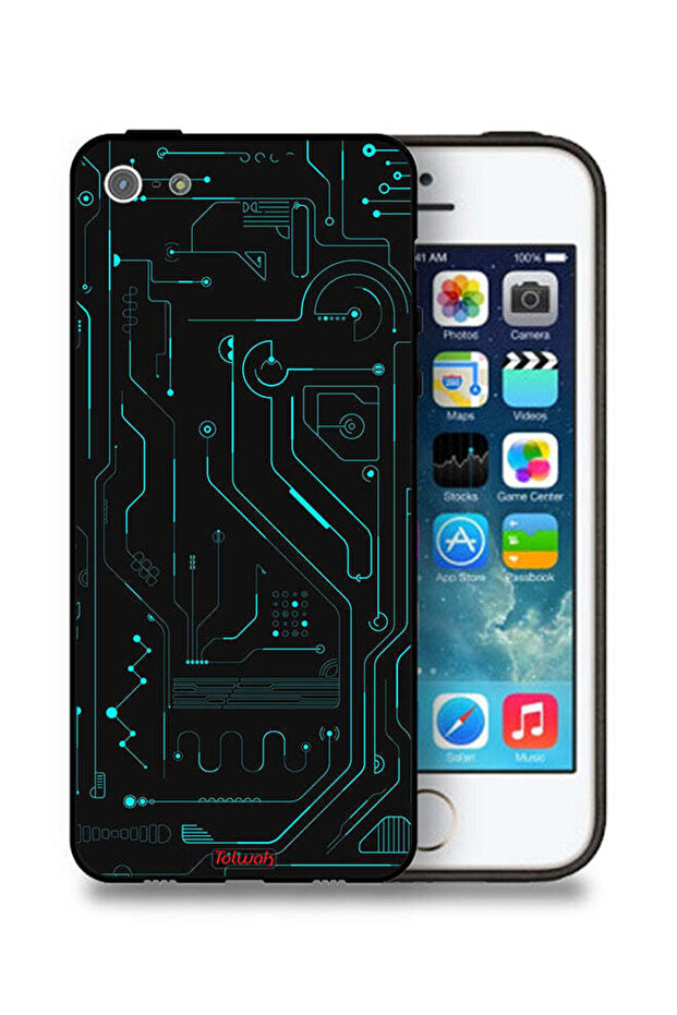 جراب حماية لجهاز Apple iPhone 5/5s/SE - دوائر فنية رقمية - شاشة متعددة - بساطة