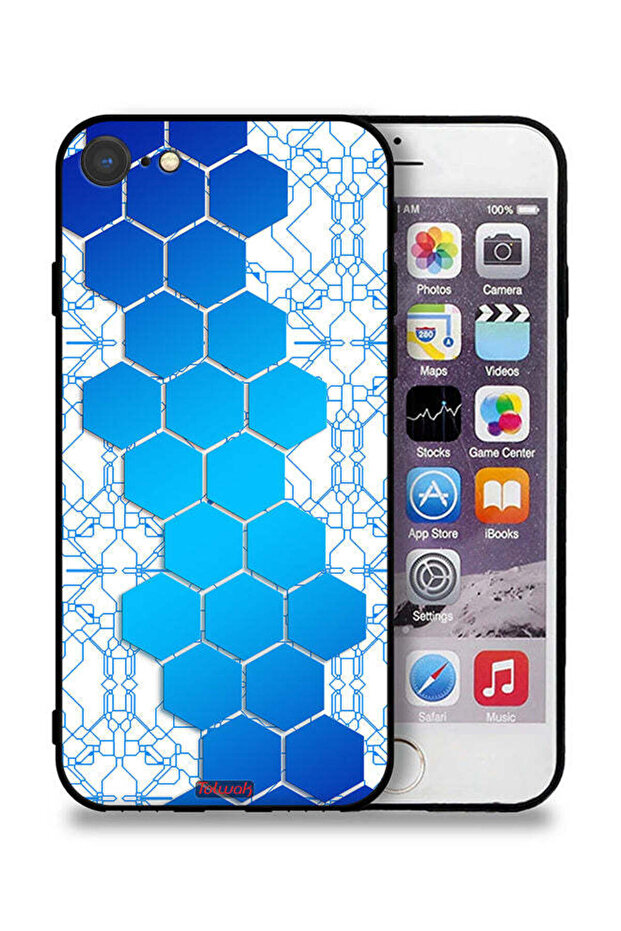 غطاء حماية لجهاز Apple iPhone 7 بتصميم شبكة أيقونات سداسية الشكل