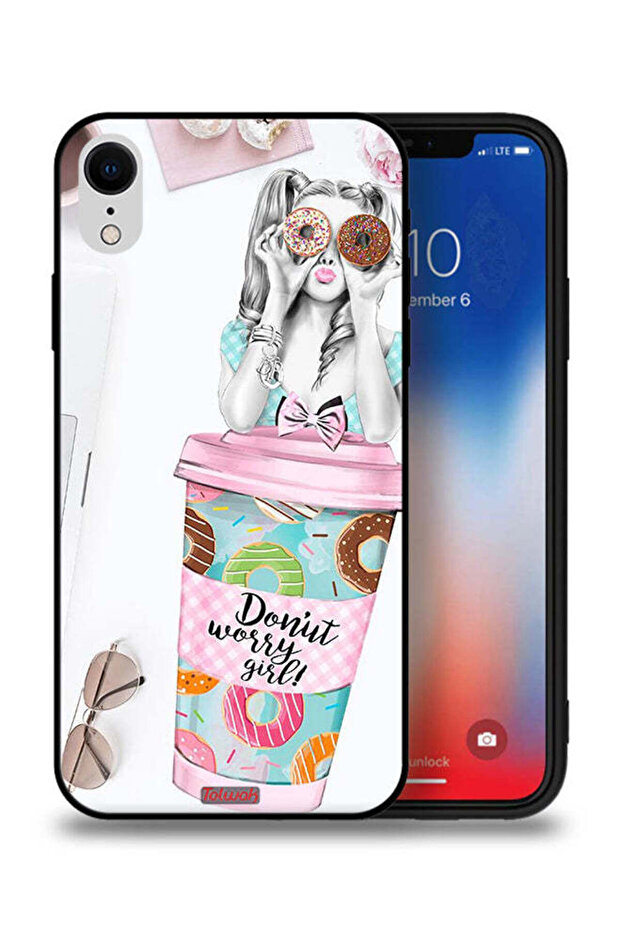 غطاء حماية لجهاز Apple iPhone XR بتصميم Donut Worry Girl