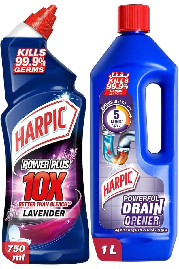 Toilet Cleaner 750ml + Harpic Drain Opener Cleaning Gel, 1 Litre