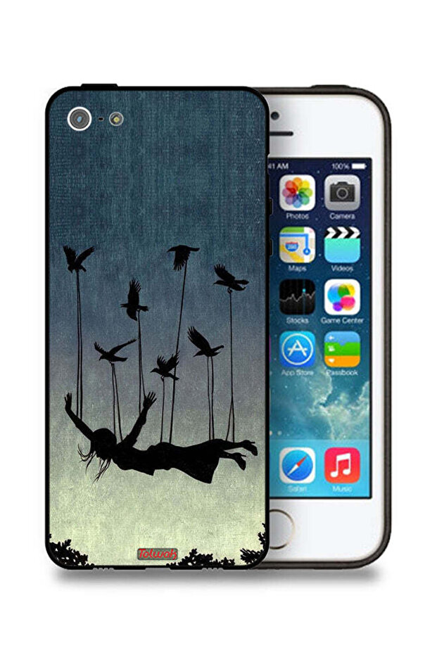 غطاء حماية لجهاز Apple iPhone 5/5s/SE بطبعة طيور تحمل فتاة ساقطة