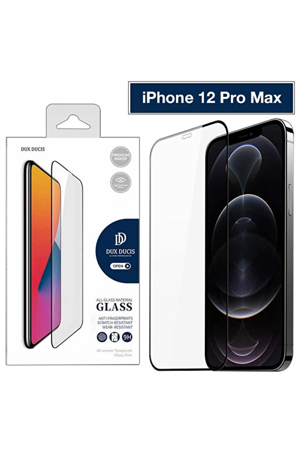 واقي شاشة زجاجي لهاتف iPhone 12 Pro Max 10D بتغطية كاملة 9H - مضاد للخدش ومضاد للكسر