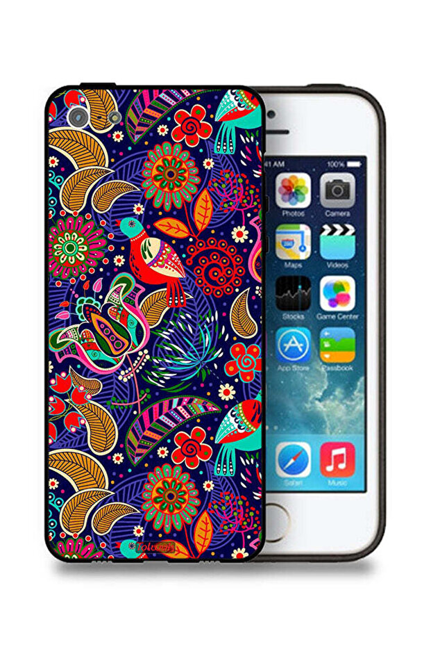 غطاء حماية لجهاز Apple iPhone 5/5s/SE بنقشة طيور وزهور