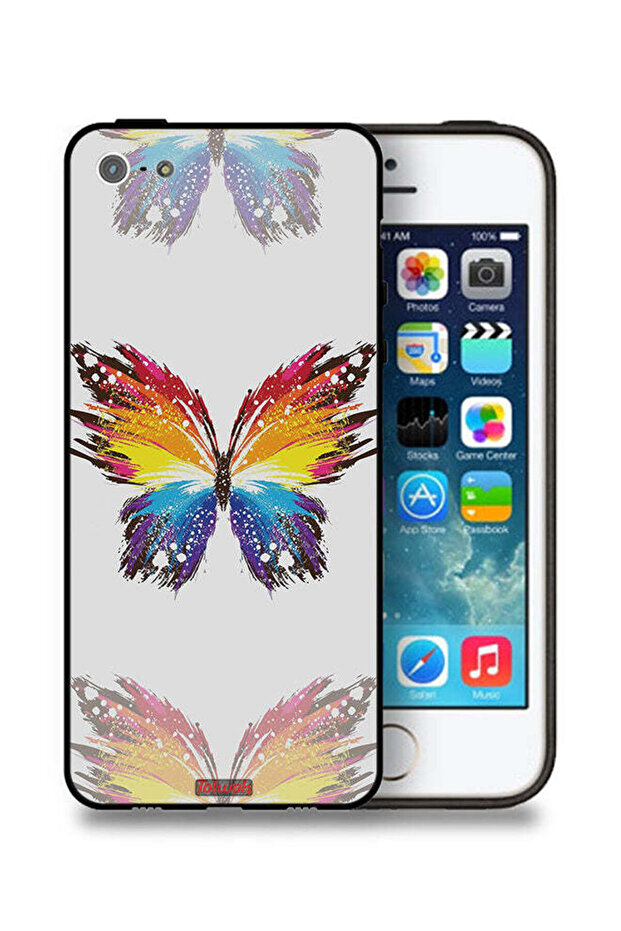 جراب حماية لجهاز Apple iPhone 5/5s/SE بفن رقمي وخلفية بسيطة وبساطة الفراشة