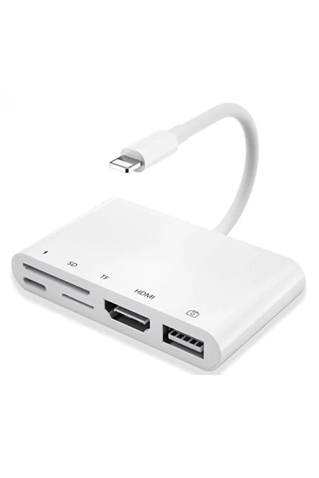 محول Ally 5in1 Lightning HDMI Digital Av + محول OTG USB Hub وكاميرا وقارئ TF SD-(5775 - SPTROT3677-2)