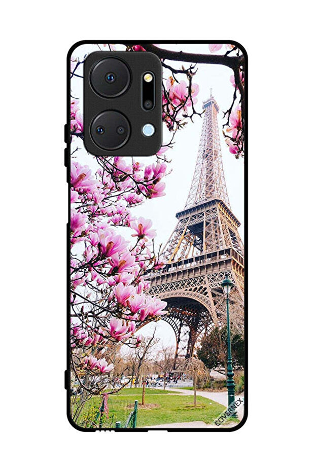 غطاء حماية لهاتف Honor X7a - زهور وبرج إيفل