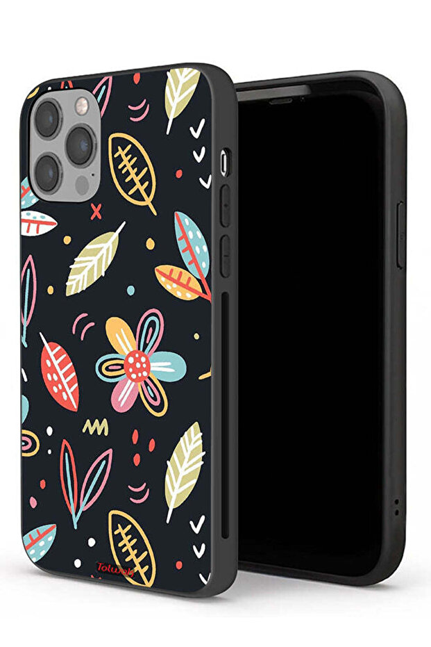 غطاء حماية لجهاز Apple iPhone 12 Pro Max بتصميم زهور وأوراق فنية تجريدية