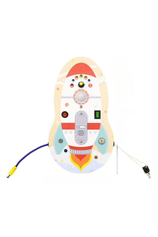 Rocket Busy Board for Toddlers – Montessori Wooden Sensory Toy for Kids Age 3+