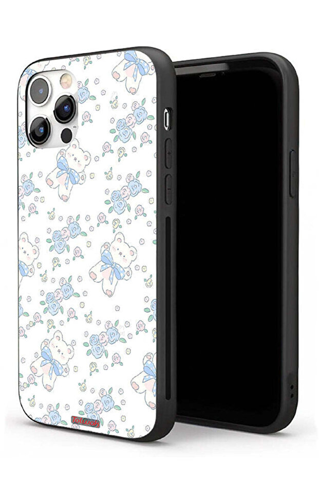 جراب حماية لجهاز Apple iPhone 11 Pro Max مع أيقونة دب تيدي لطيف وزهور
