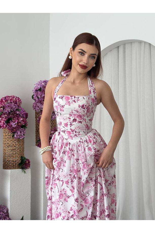 Rans Çiçek Desen Midi Elbise - 3
