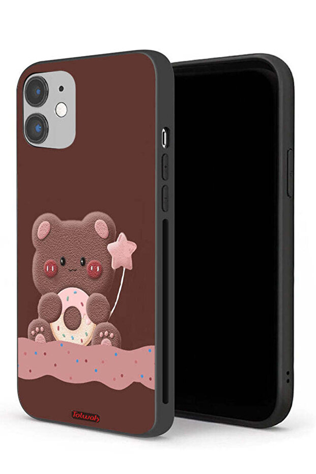 غطاء حماية لجهاز Apple iPhone 12 بتصميم دب الدونات