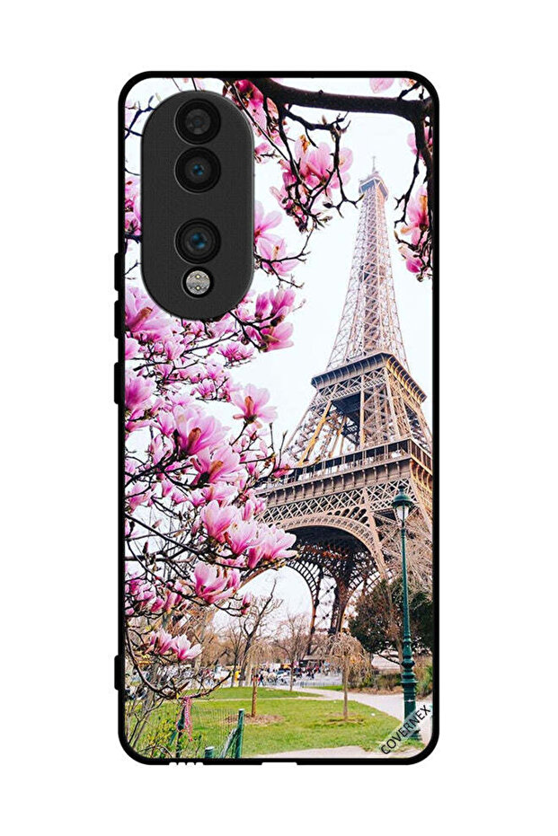 غطاء حماية لهاتف Honor 70 مع زهور وبرج إيفل