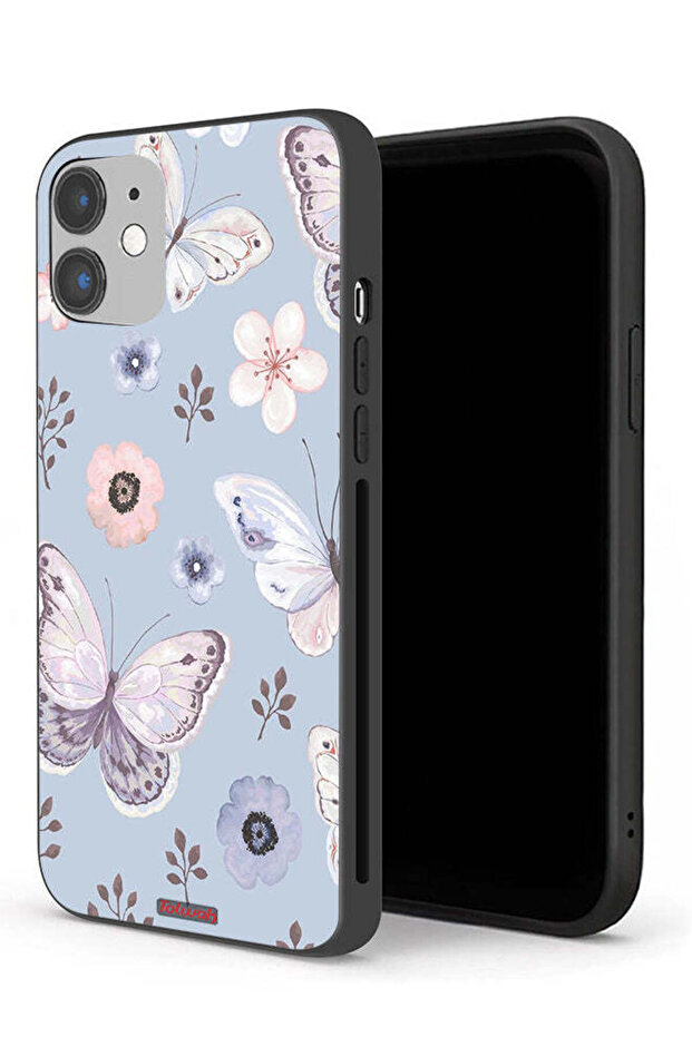 غطاء حماية لجهاز Apple iPhone 12 بنقشة فراشات وزهور
