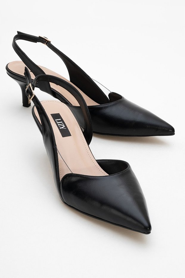Black Heeled Slingback Women's Shoes