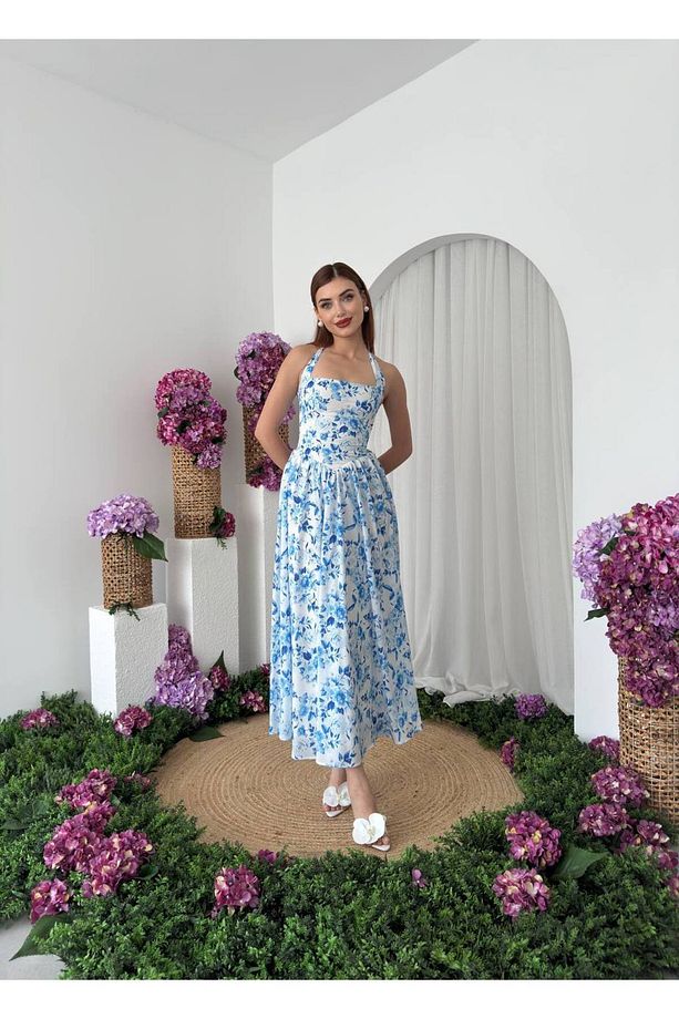 Rans Çiçek Desen Midi Elbise - 4