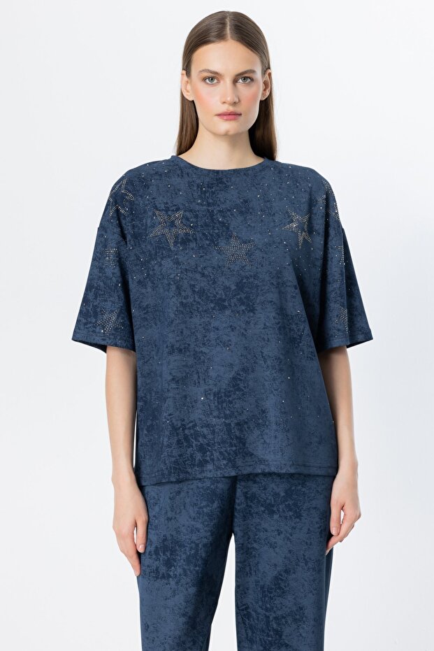 Önü Taşlı Yıldız Detaylı Bluz - 1