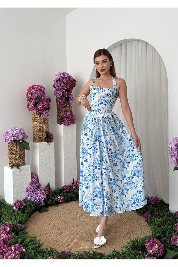 Rans Çiçek Desen Midi Elbise - 6