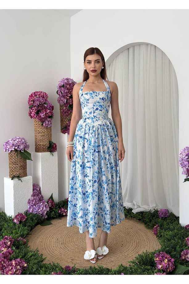 Rans Çiçek Desen Midi Elbise - 7