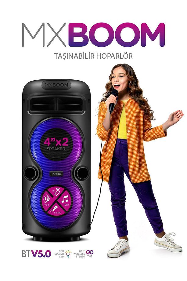 Karaoke Mikrofonlu Bluetooth Hoparlör Parti Led Işıklı Ses Sistemi MXBoom - 6