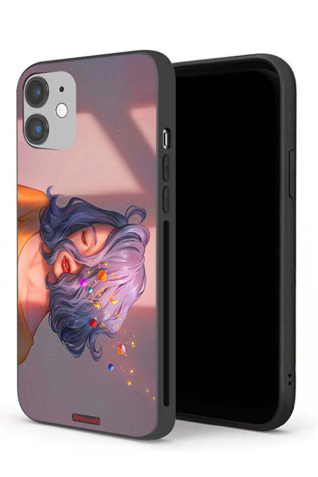جراب حماية لجهاز Apple iPhone 12 بتصميم فتاة وفن الفضاء