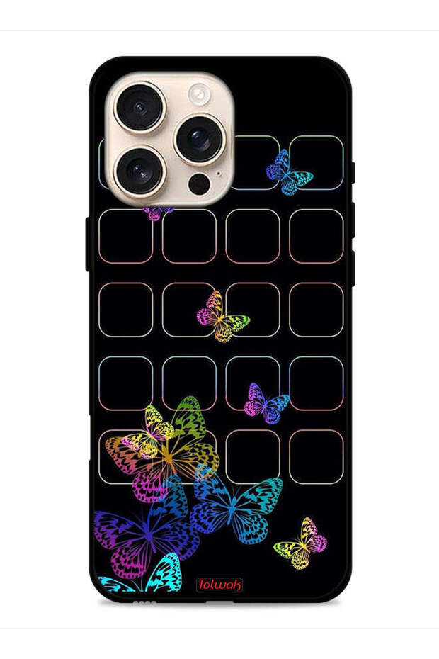 غطاء حماية لهاتف Apple iPhone 16 Pro بنقشة فراشات ملونة
