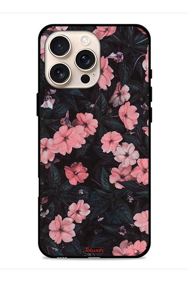 غطاء حماية لجهاز Apple iPhone 16 Pro Max - لون الخوخ والورود الصغيرة