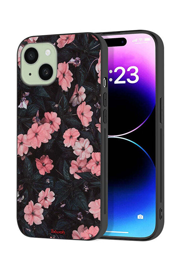 غطاء حماية لجهاز Apple iPhone 15 Plus بنقشة ورود صغيرة بلون الخوخ