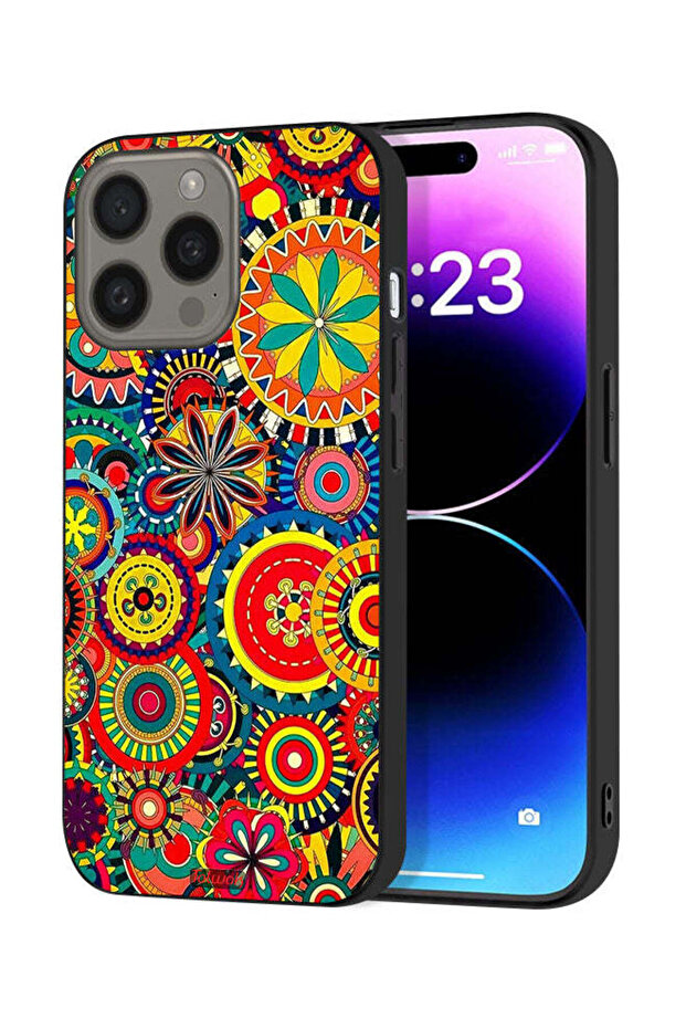 غطاء حماية لجهاز Apple iPhone 15 Pro Max بنمط ماندالا ملون