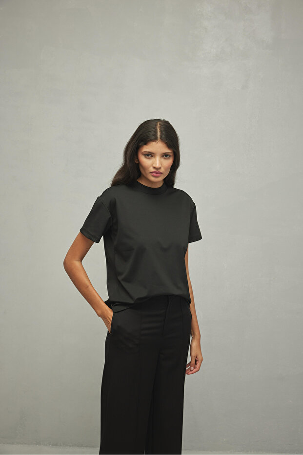 Basic Modal Dokuma Tişört Siyah - 1
