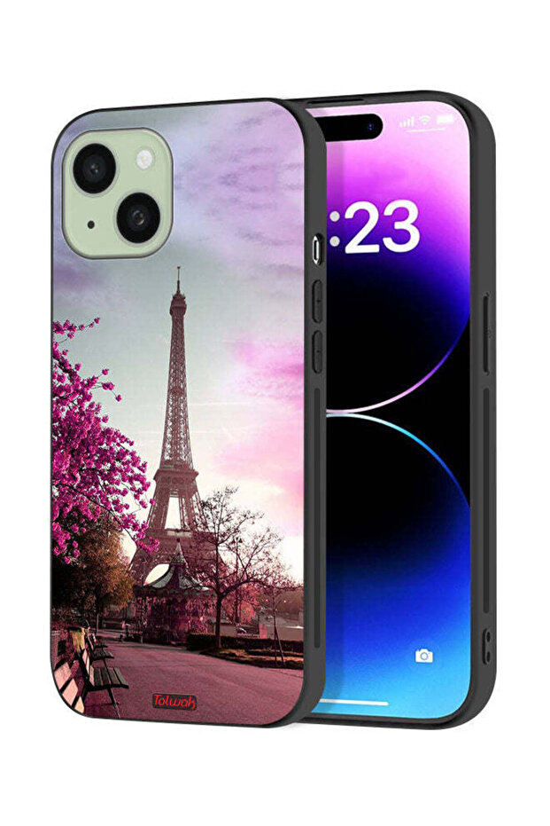 غطاء حماية لجهاز أبل آيفون 15 بلس بتصميم برج إيفل - 1