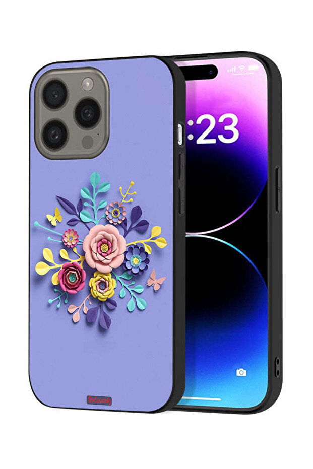 غطاء حماية لجهاز Apple iPhone 15 Pro Max بتصميم زهور فنية