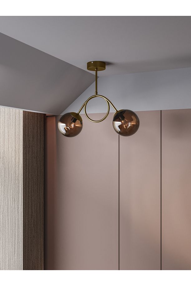 ARVEN Modern Eskitme Metal Gövdeli 2'li Bal Cam Küre Avize | Yay Formlu Aydınlatma Avize Modeli - 1