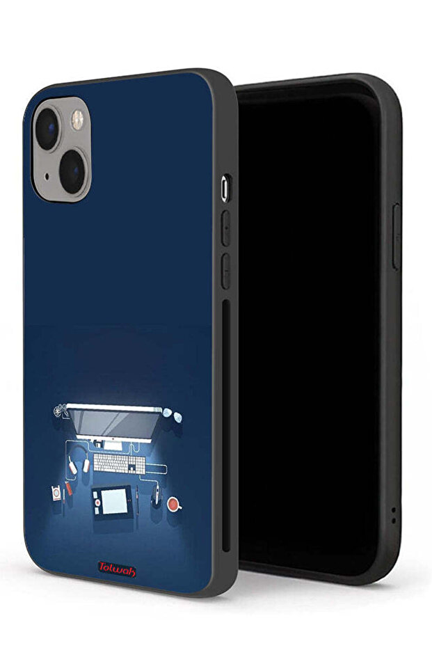 حافظة حماية لجهاز Apple iPhone 13 mini بتصميم فني على شكل مكتب كمبيوتر