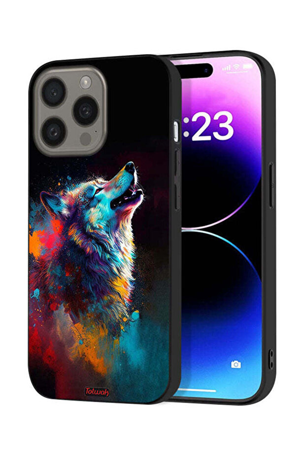 غطاء حماية لجهاز Apple iPhone 15 Pro Max بتصميم ذئب ملون