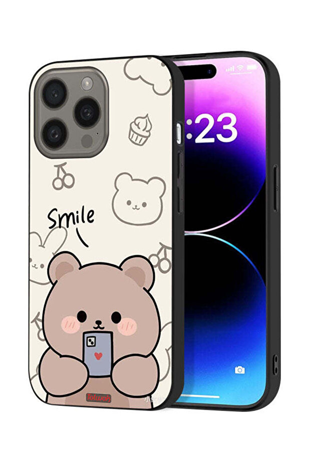 غطاء حماية لجهاز Apple iPhone 15 Pro Max بتصميم دب مبتسم