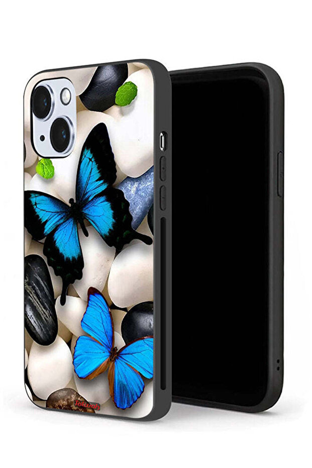 غطاء حماية لجهاز Apple iPhone 14 Plus بنقشة فراشات على الحجارة