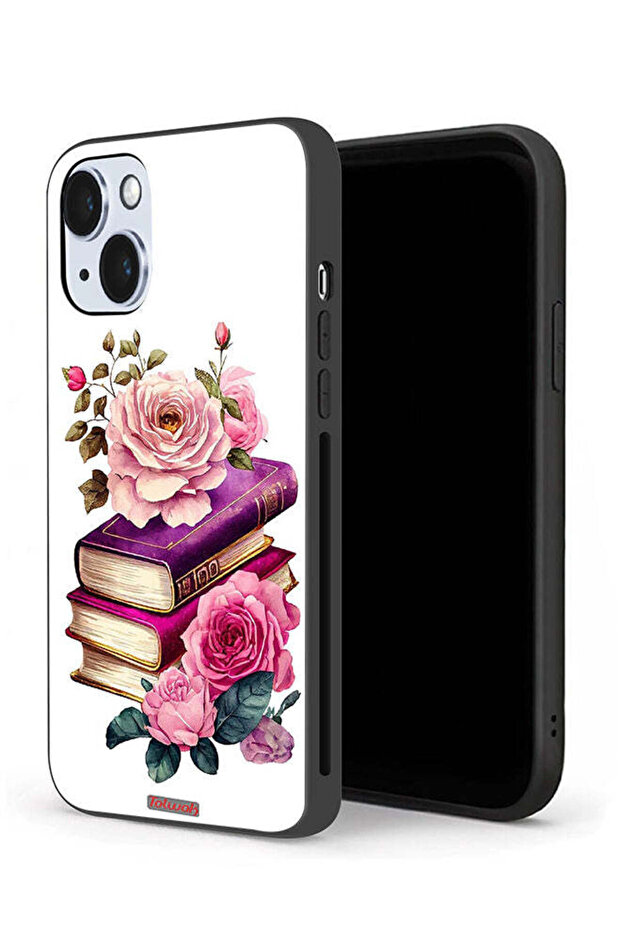 غطاء حماية لجهاز Apple iPhone 14 Plus بنقشة الورود والكتب