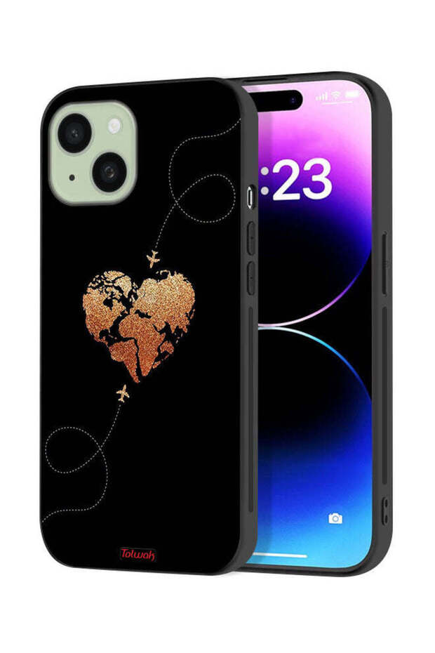 غطاء حماية لجهاز Apple iPhone 15 Plus برسومات طائرات تلامس القلب