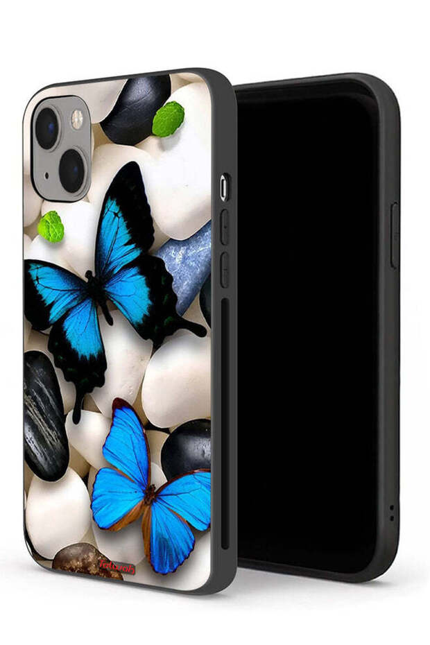 غطاء حماية لجهاز Apple iPhone 13 mini بنقشة فراشات على الحجارة